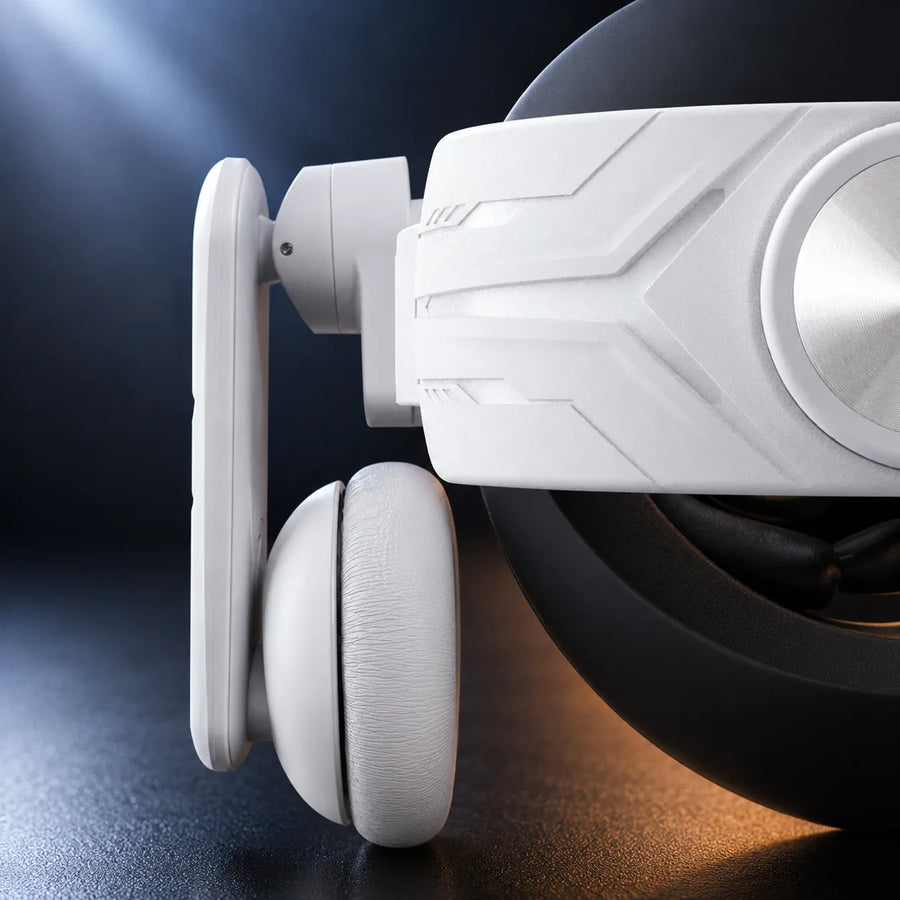 320-degree swing arms fitting onto a VR headset strap