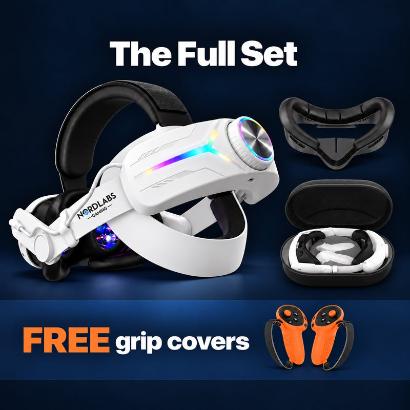 Halloween The Full Set grip covers v4 (white): strap with battery, comfort face pad, carrying case and FREE controller grip covers