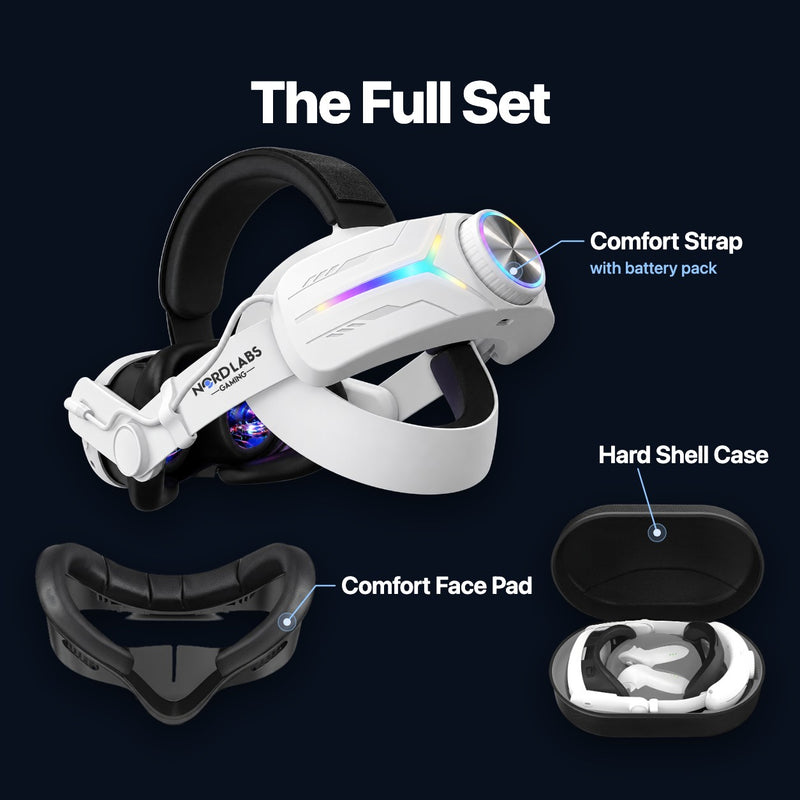 The Full Set: Comfort Strap with battery pack, Comfort Face Pad and Hard Shell Case (white)