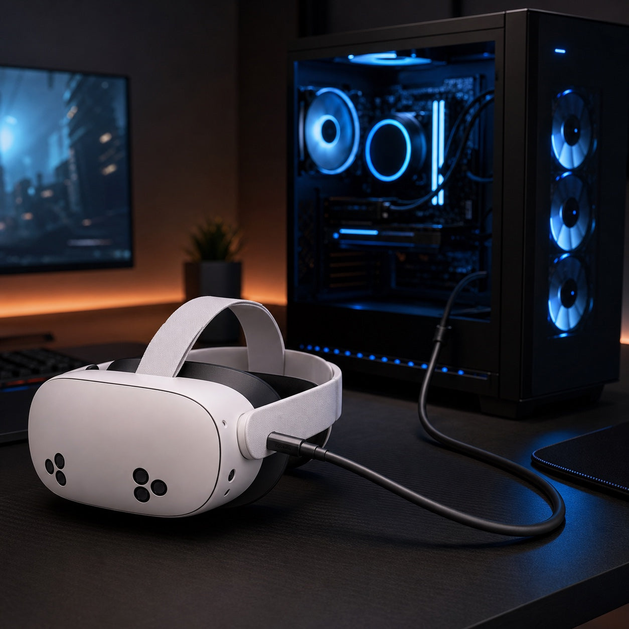 VR headset connected to a gaming PC with the NordLabs Link Cable