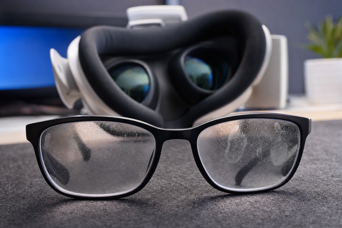 Fog and smudges on glasses used inside a VR headset
